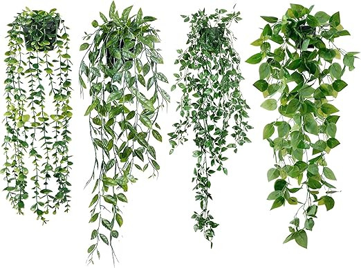Sggvecsy Fake Hanging Plants 4 Pack Artificial Hanging Eucalyptus Plants Fake Potted Greenery Fau... | Amazon (US)