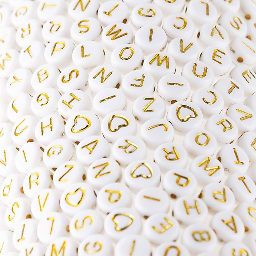 500 Pcs Acrylic Alphabet Letter Beads Gold On White Name Bracelets for Jewelry Making (goldonwhit... | Amazon (US)