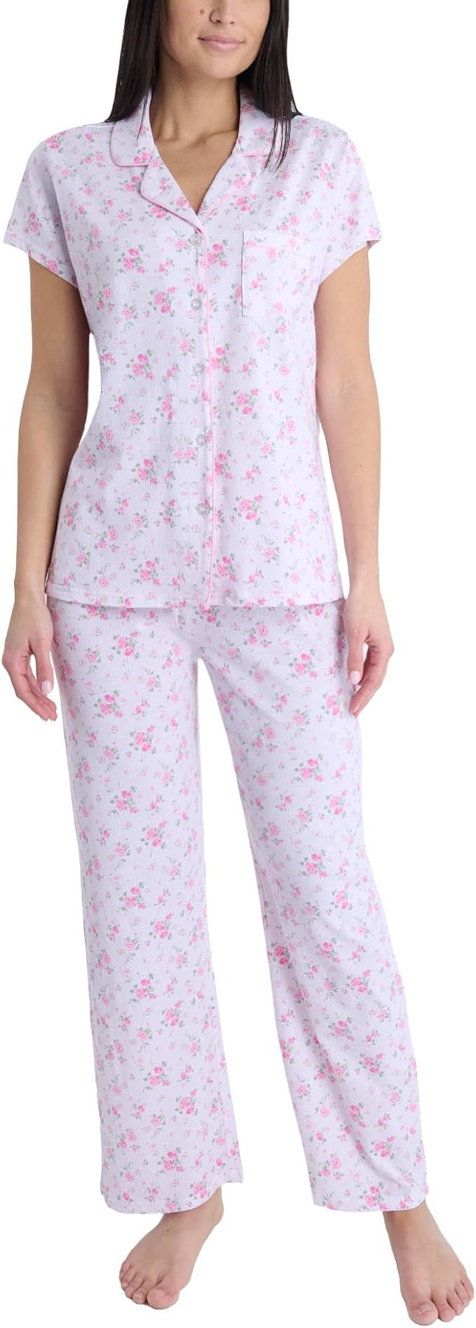 Laura Ashley Women's Pajamas 2 Piece Cotton Blend Notch Collar Button Down PJ Set       
        ... | Amazon (US)