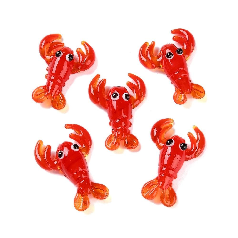 Stiesy 10 Pcs Handmade Lampwork Crayfish Beads for Jewelry Making Cute 3D Red Seafood Theme Lobst... | Amazon (US)