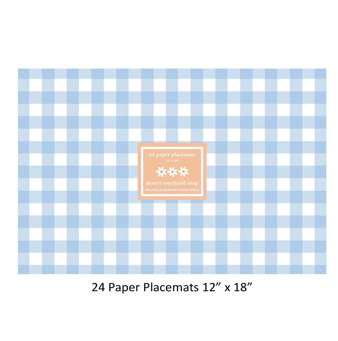 Baby Blue Gingham Paper Placemats - Set of 24 Paper Placemats 12" X 18" - Disposable Placemats - ... | Etsy (US)