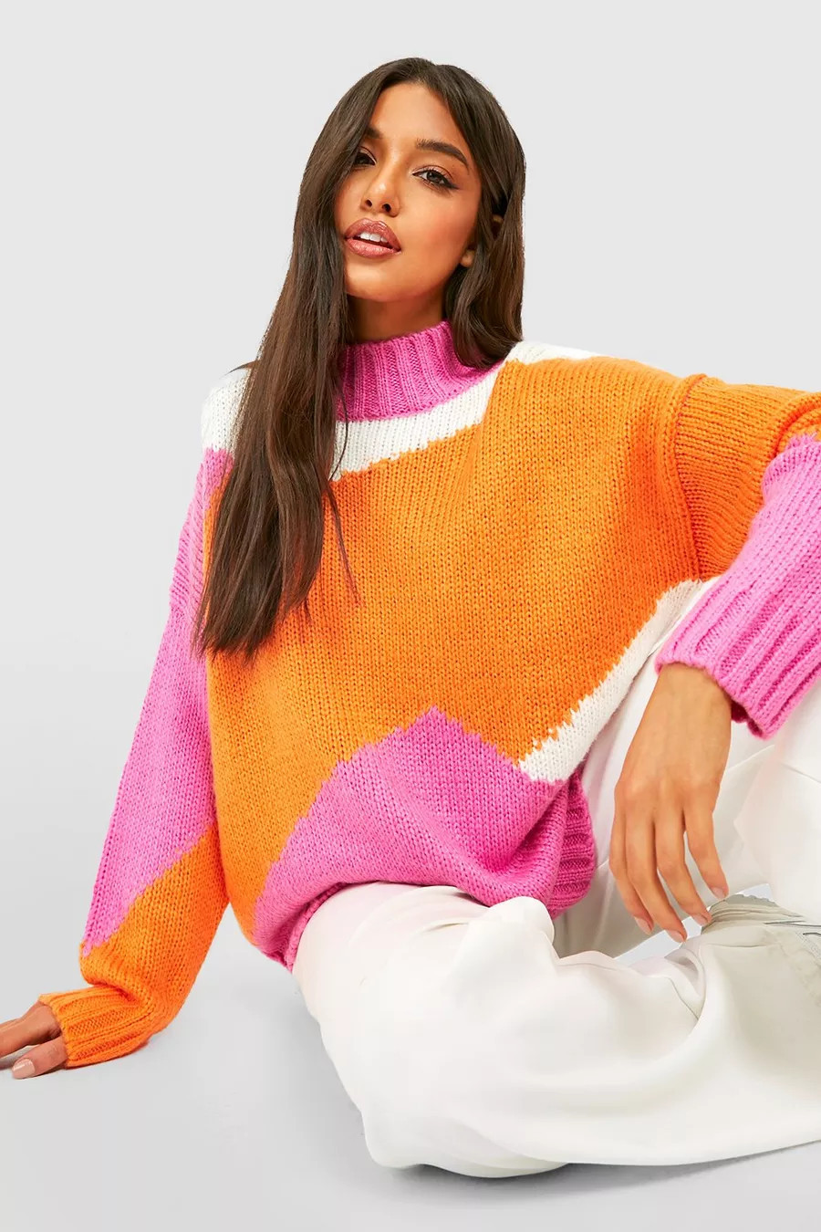 Colour Block Crew Neck Knitted Jumper | Boohoo.com (NL)