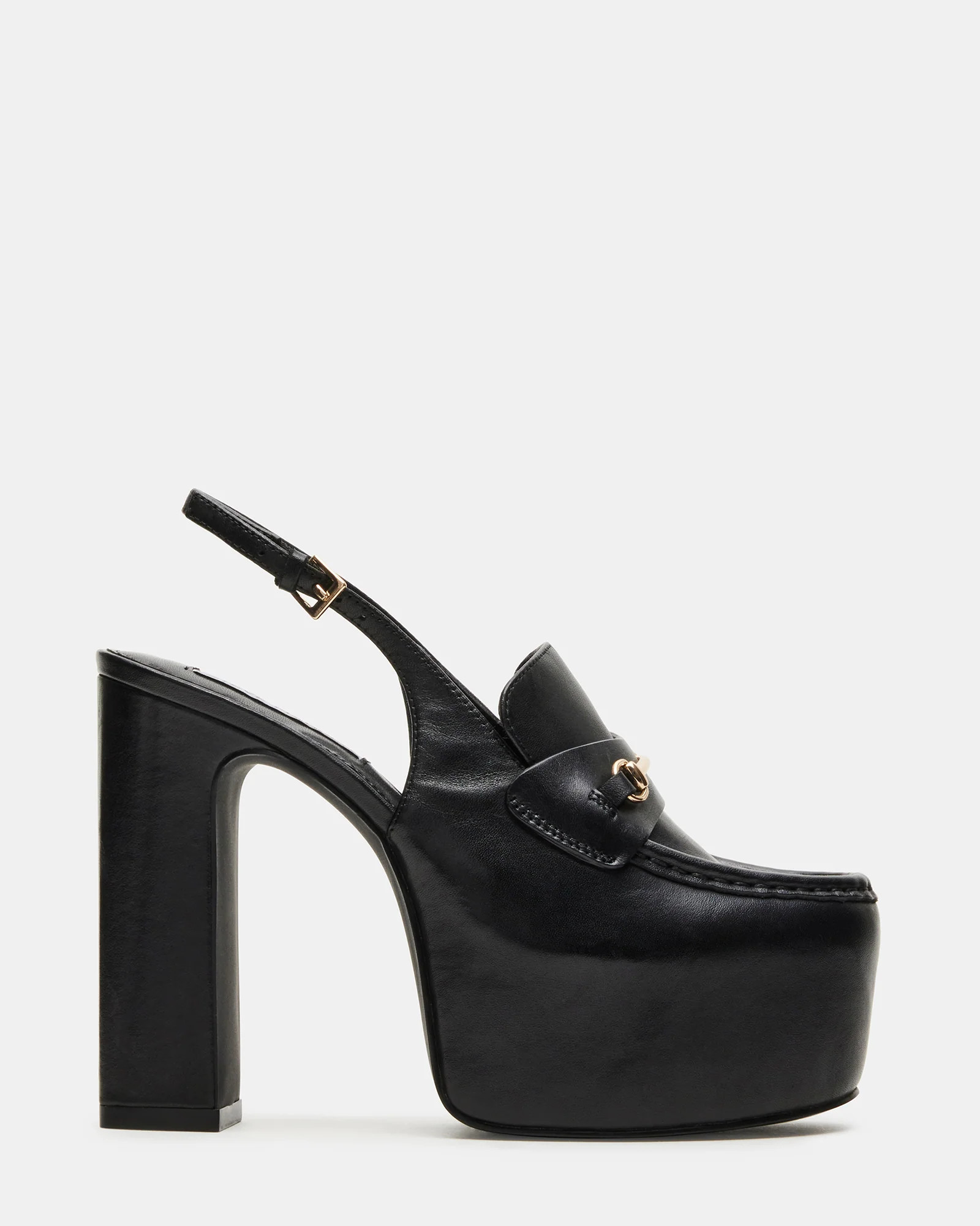 QUINN Black Leather Platform Slingback Heel | Women's Heels | Steve Madden (US)