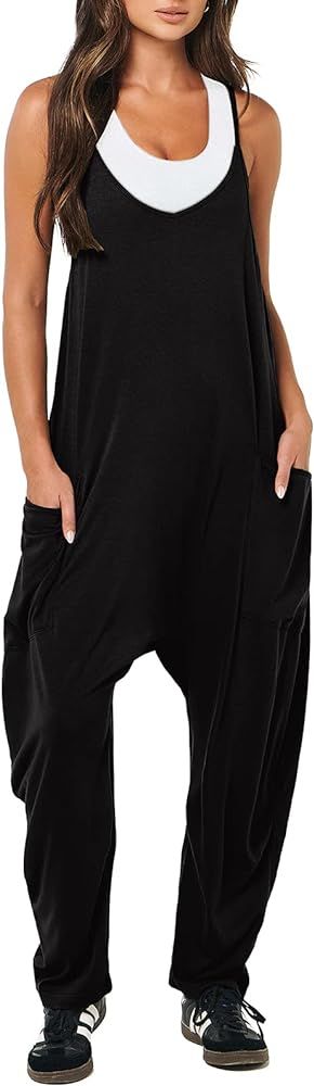 ANRABESS Women's Casual Loose Sleeveless Jumpsuits Adjustbale Spaghetti Strap V Neck Harem Long Pant | Amazon (US)