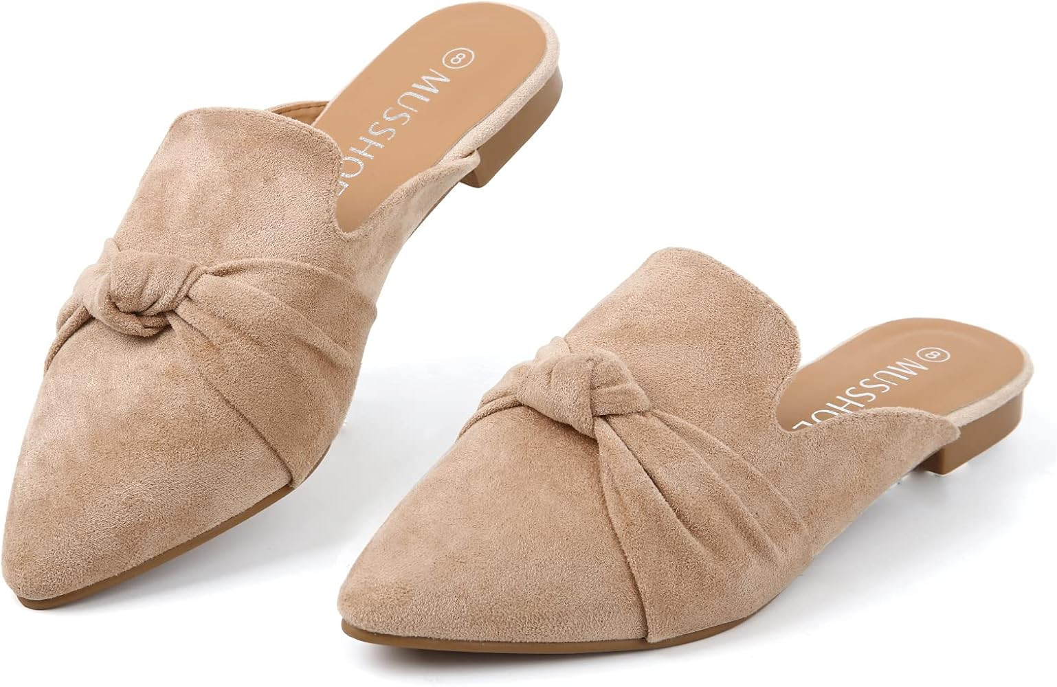 MUSSHOE Mules for Women Flats Comfortable Closed Pointed Toe Backless Loafers Women's Mule with Mini | Amazon (US)