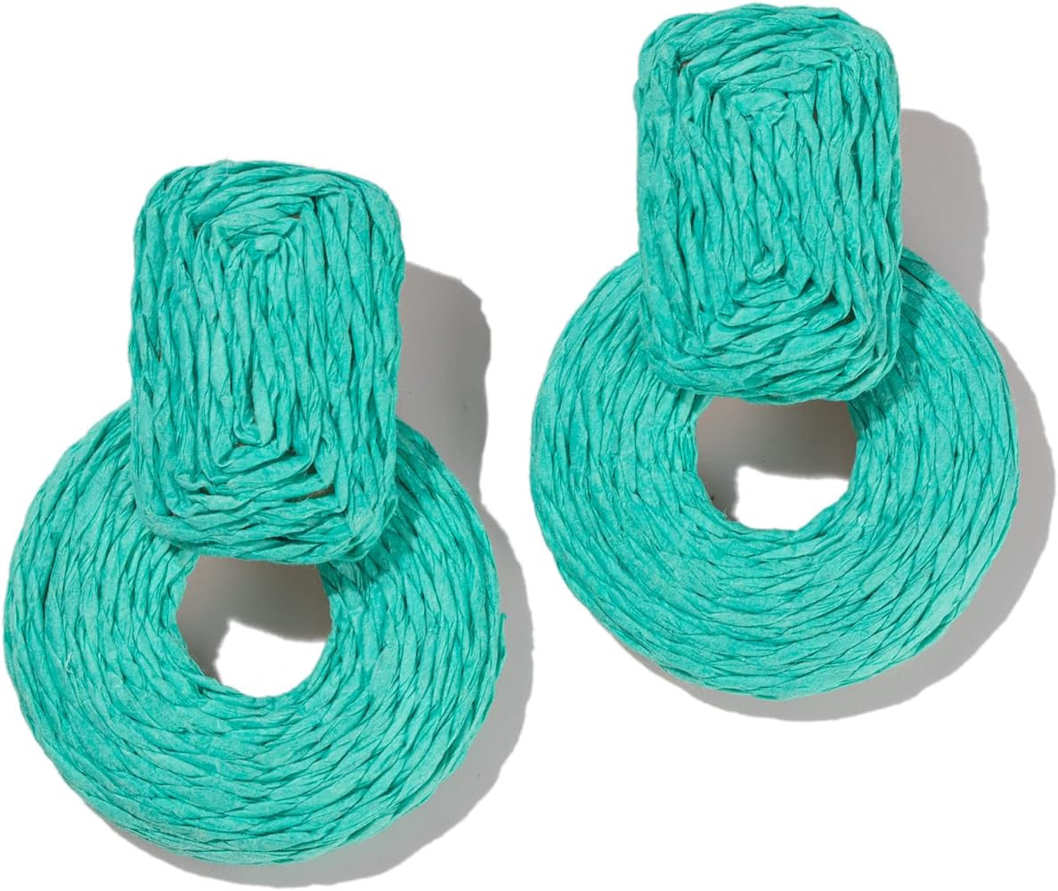 Boho Statement Raffia Drop Earrings Colorful Summer Beach Big Fun Jewelry | Amazon (US)