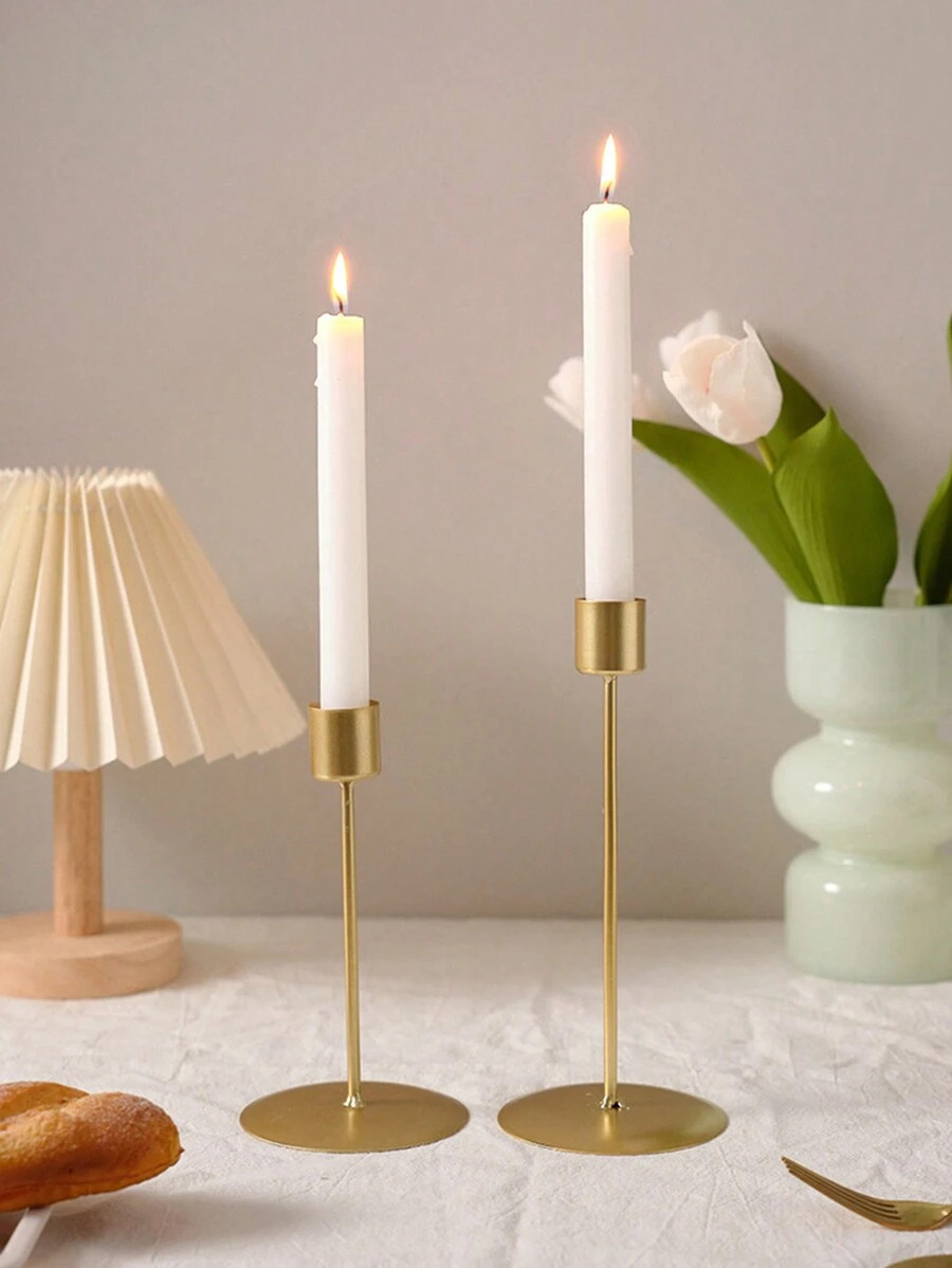 1pc Gold-Toned Luxury Style Candle Holder, Vintage Candlelit Dinner Decoration For Romantic Table... | SHEIN