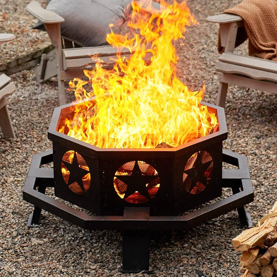fissfire 35 inch Fire Pit, Outdoor Wood Burning Fire Pit Octagonal Heavy Duty Firepit for Camping... | Amazon (US)
