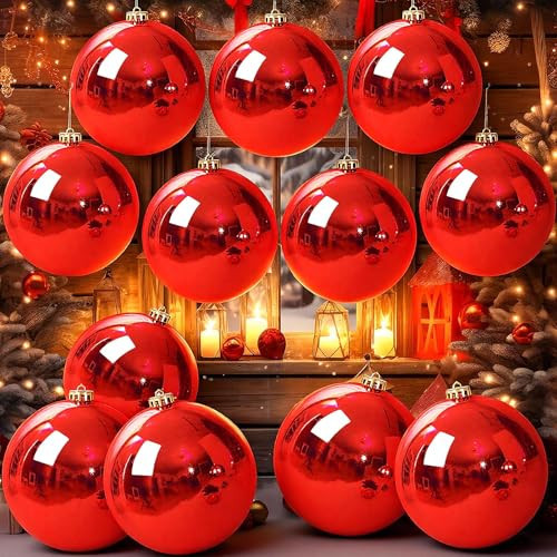 Jenaai 10 Pack Large Christmas Ball Ornaments, 6 Inch Giant Shatterproof Christmas Tree Decorations, Big Plastic Baubles for Holiday Indoor Outdoor Home Xmas Party Decor(Red) | Amazon (US)