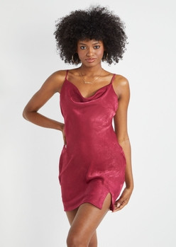 Burgundy Cowl Neck Side Slit Dress | rue21