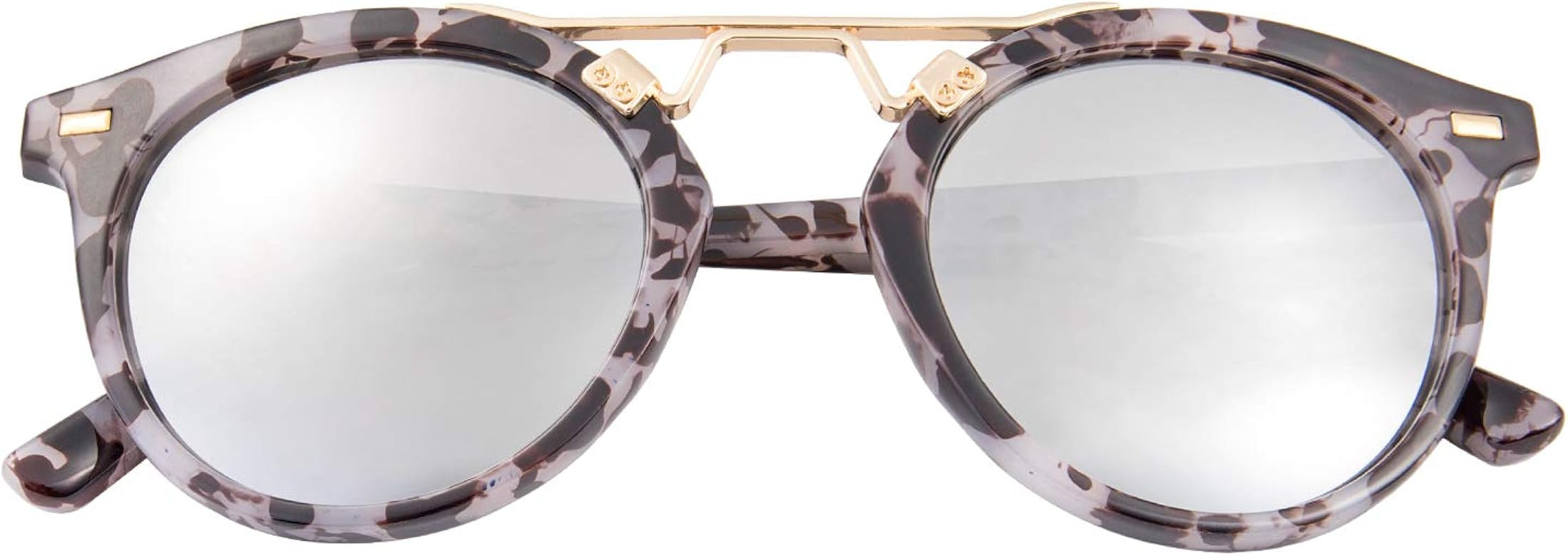 Womens Sunglasses Vintage Retro Round Mirrored Lens Horned Rim Sunglasses | Amazon (US)