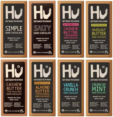 HU Dark Chocolate Bars Variety Pack, 8 Count – Simple, Salty, Cashew Buter Raspberry, Hazelnut ... | Amazon (US)