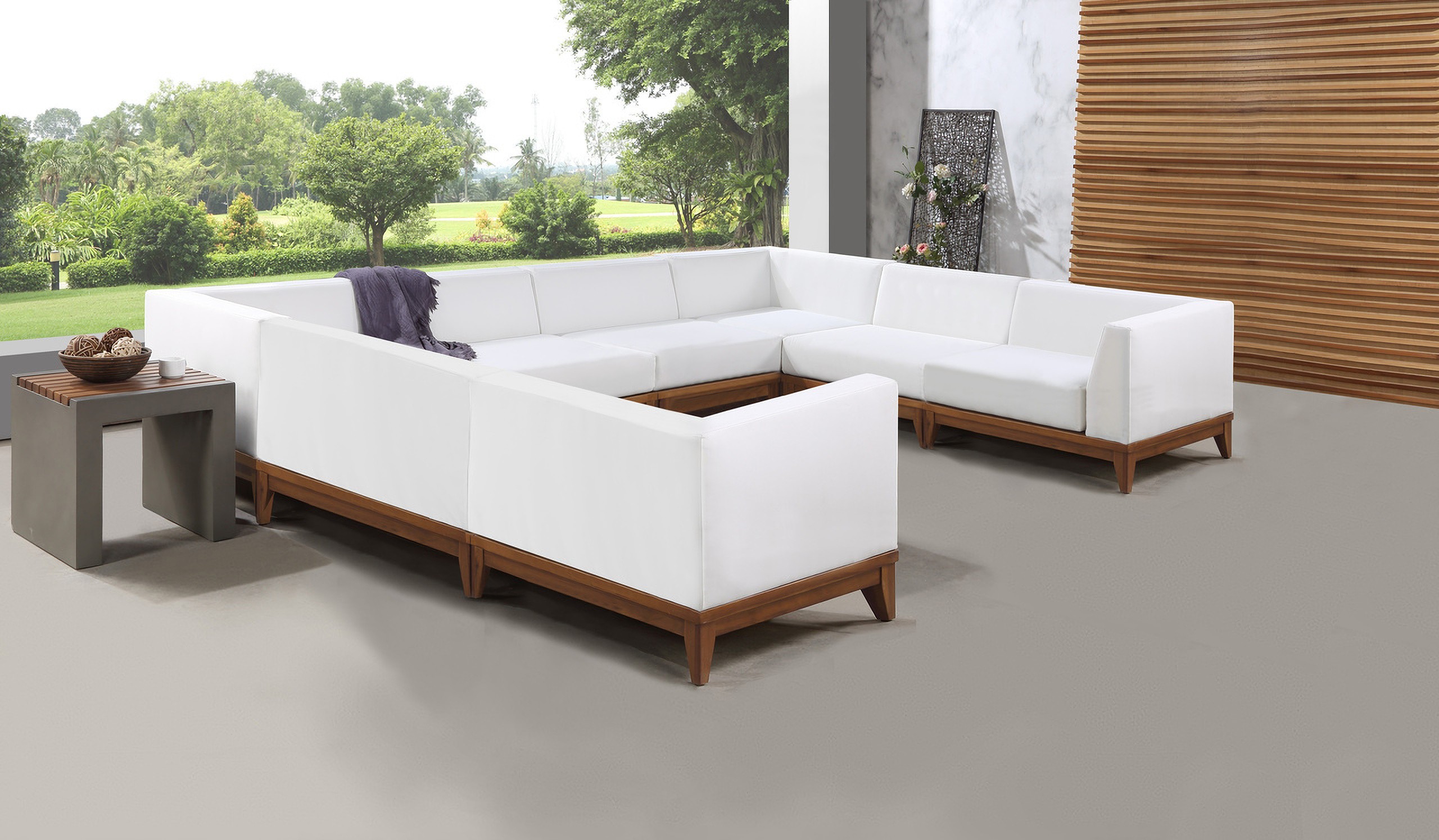Rio Water Resistant Fabric 8 Piece Outdoor Patio Modular Sectional In Off White | 1stopbedrooms