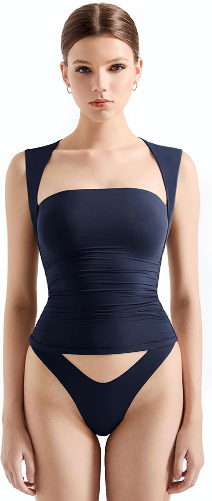 SUUKSESS Womens Square Neck Going Out Tank Tops Double Lined Summer Sleeveless Business Casual Sh... | Amazon (US)