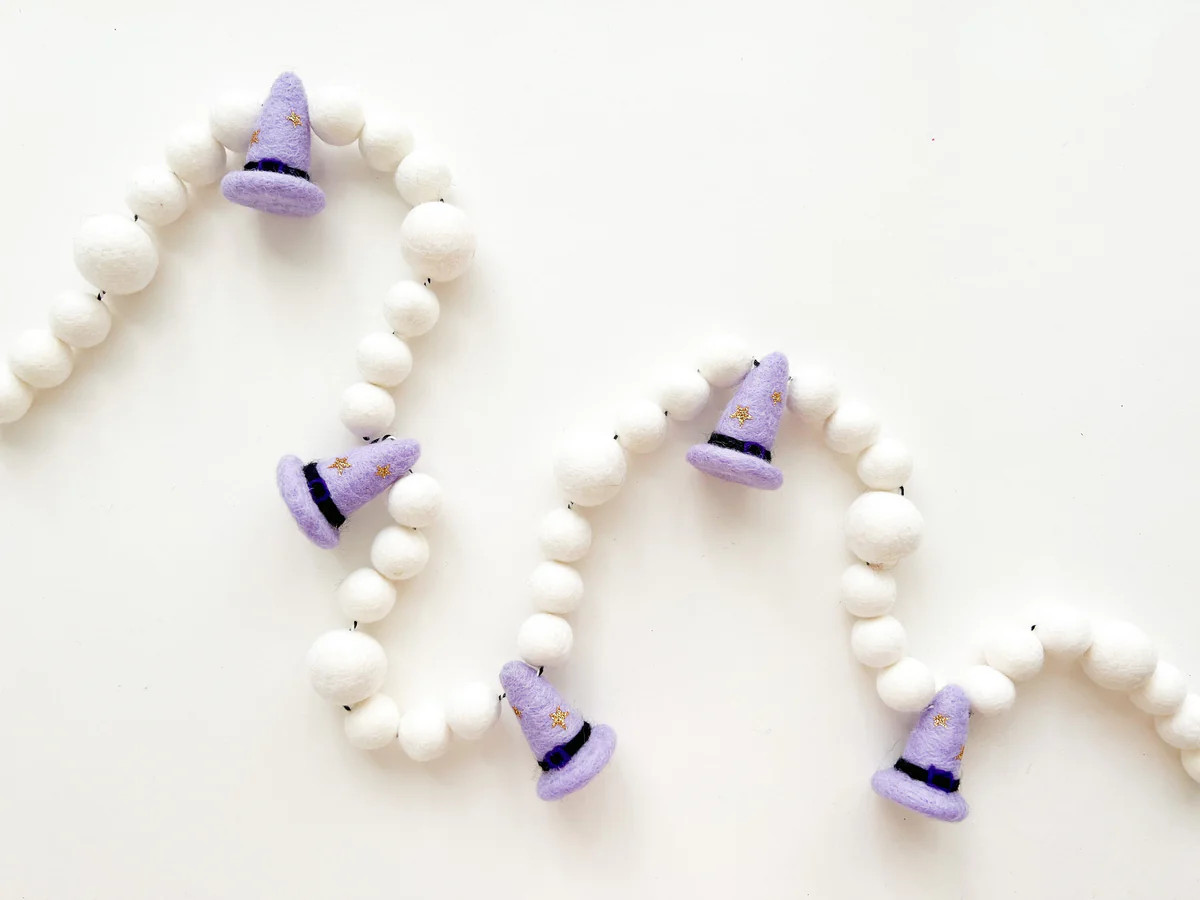 Simply Purple Witches Hats w/ Glitter Stars Felt Ball Garland | Pearl & Jane