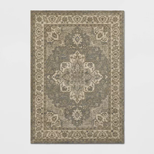 Medallion Jewel Boarder Persian Rug Cream/Gray - Threshold | Target