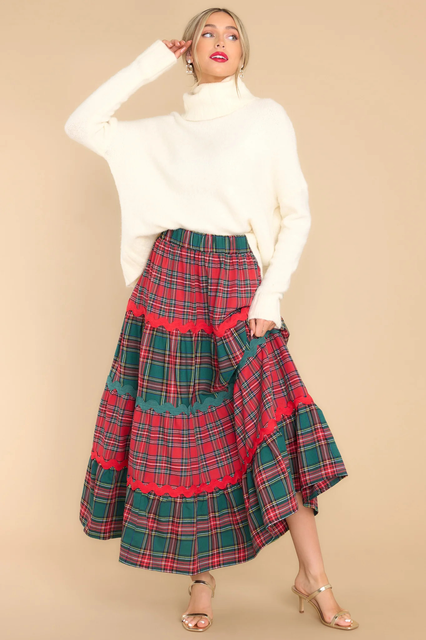 Mistletoe Moments Red Plaid Maxi Skirt | Red Dress 