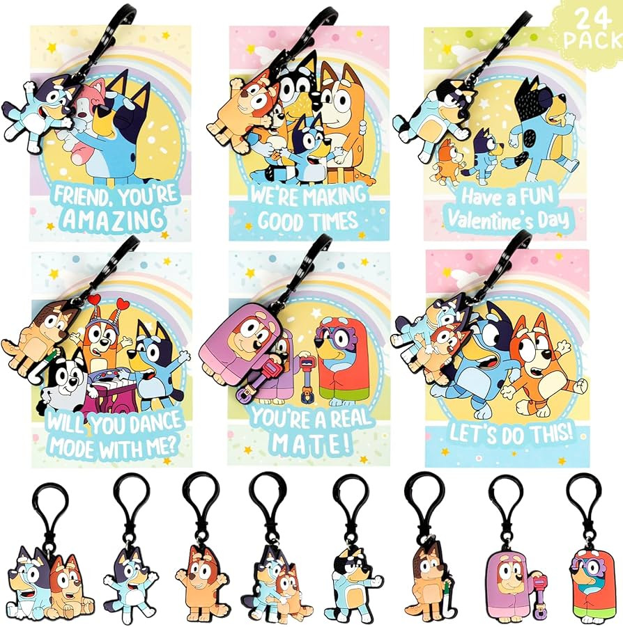 Set of 24 Valentines Cards for Kids, Valentine's Day Gift with Keychain for Kids Party Favor, Cla... | Amazon (US)