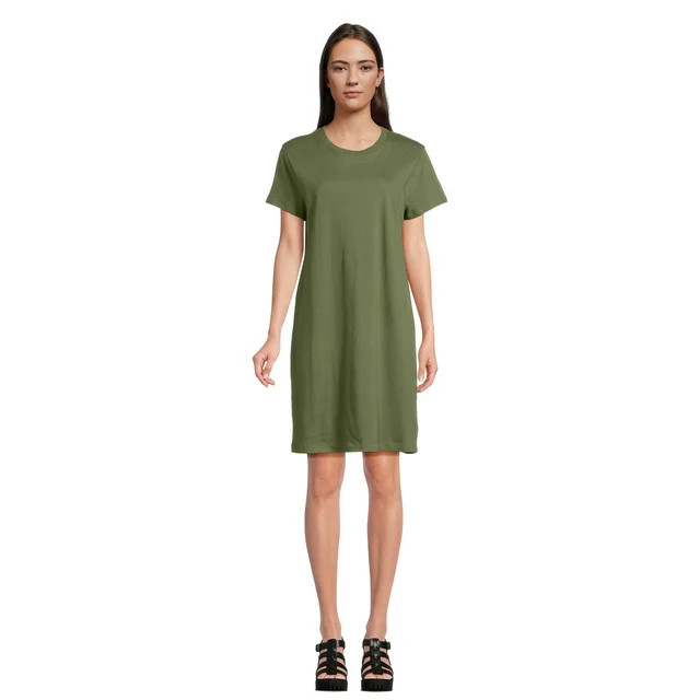 Time and Tru Women's Cotton T-Shirt Dress with Short Sleeves, Sizes S-XXXL | Walmart (US)