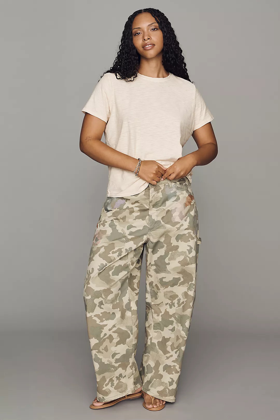 Pilcro Kayden Camo High-Rise Carpenter Barrel Pants | Anthropologie (US)