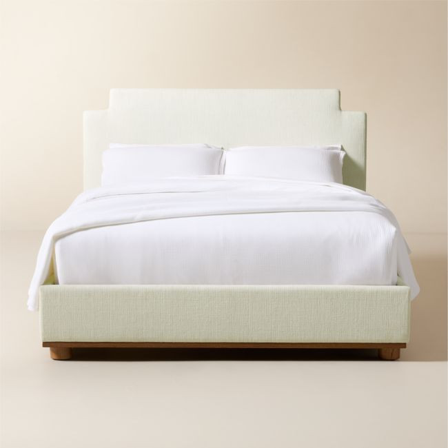 Plaza Warm White Upholstered Queen Bed | CB2