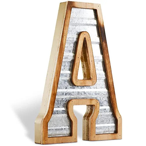 Tavenly Galvanized Farmhouse Letters for Home Wall Decor - Large Metal Letter A with Wood Border ... | Walmart (US)