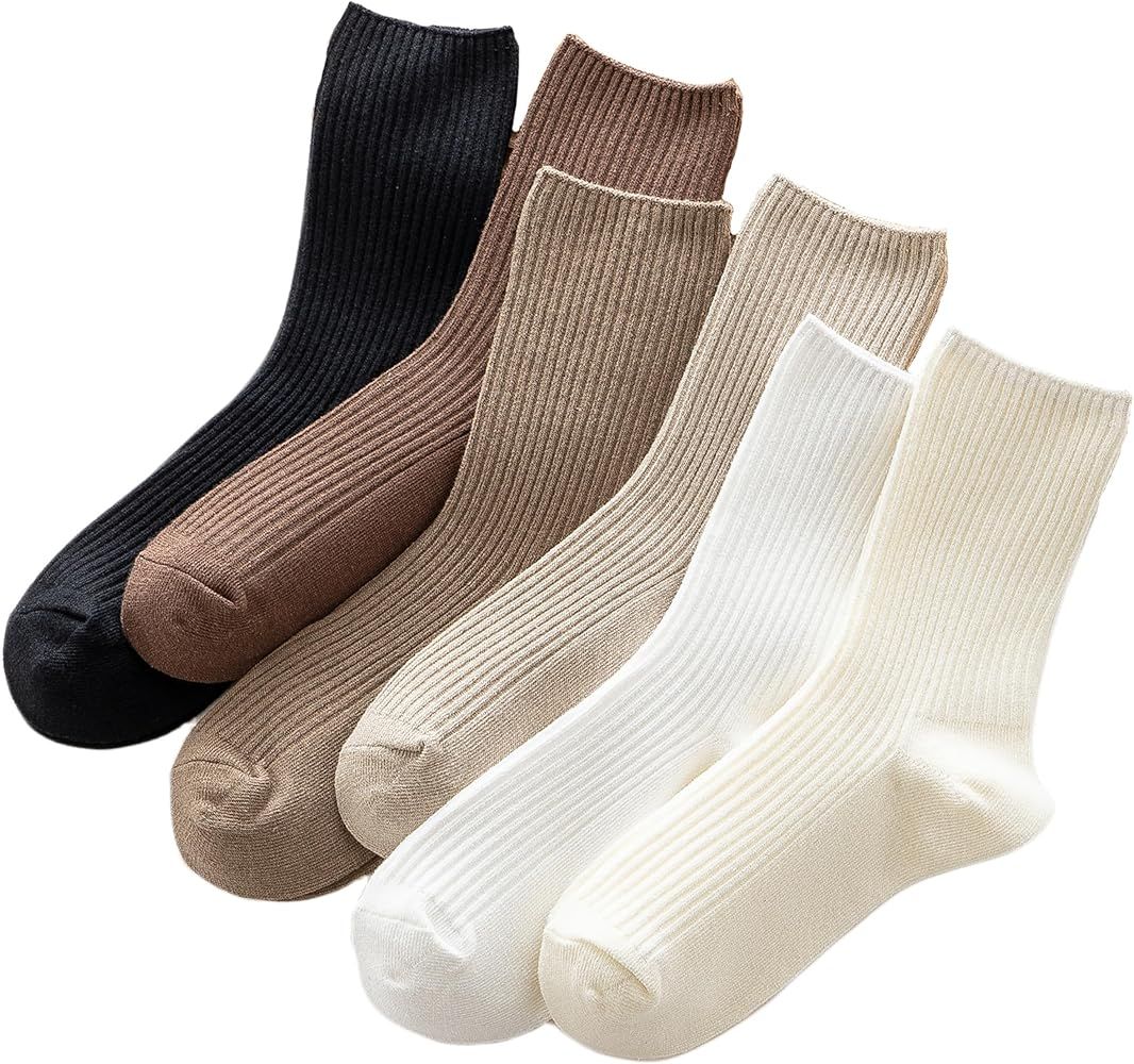 6 pairs Neutral Aesthetic socks Breathable thin socks and tan socks for women，Boot Dress Socks ... | Amazon (US)