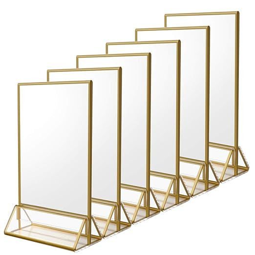 Amazon.com: NIUBEE 6Pack 4 x 6 Clear Acrylic Sign Holder with Gold Borders and Vertical Stand, Do... | Amazon (US)