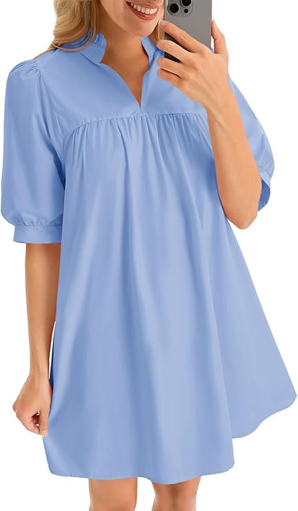 Cicy Bell Womens V Neck Babydoll Mini Dress Short Puff Sleeve Summer Casual Swing Dresses with Po... | Amazon (US)