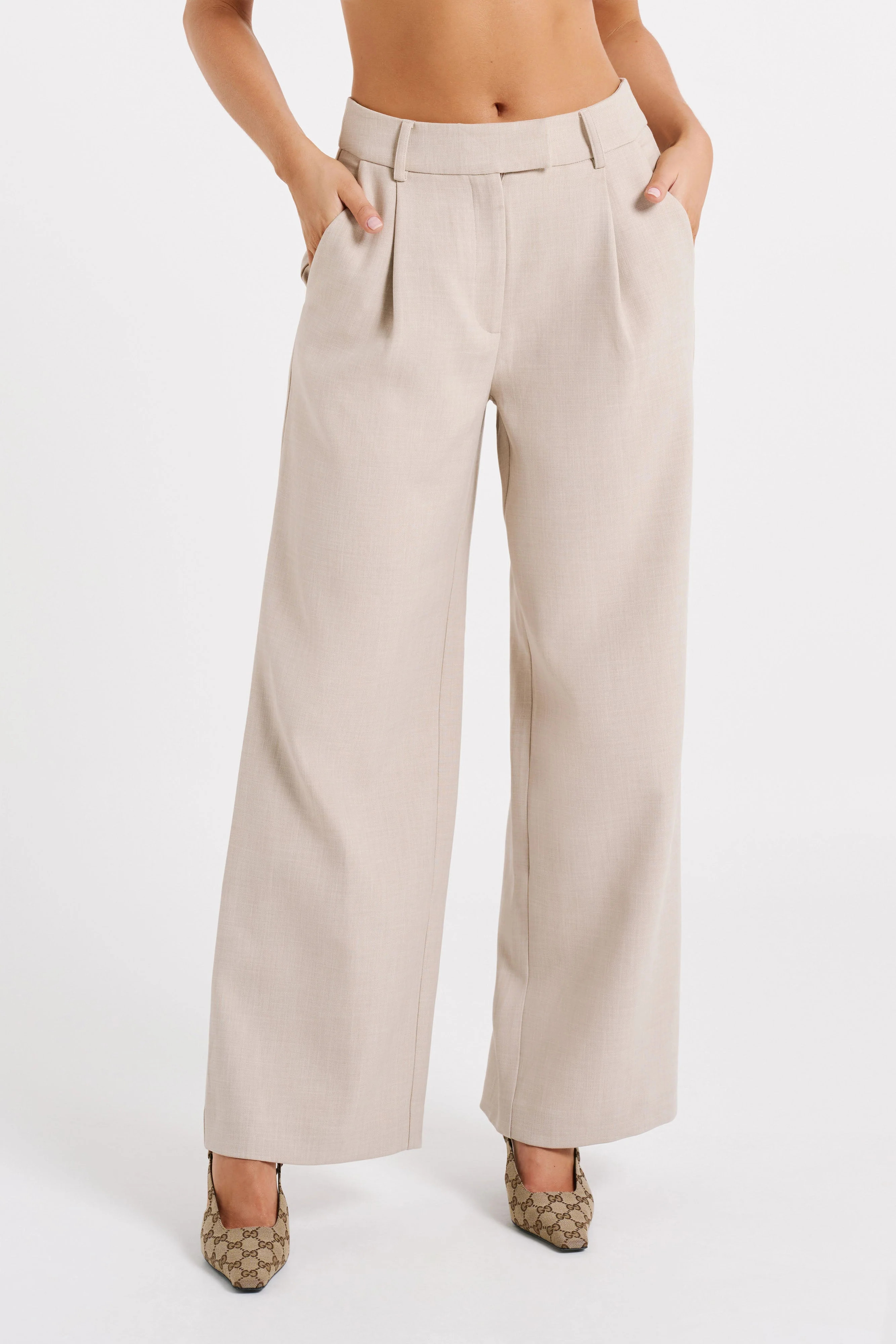 Natalie Textured Wide Leg Pant - Natural | MESHKI US