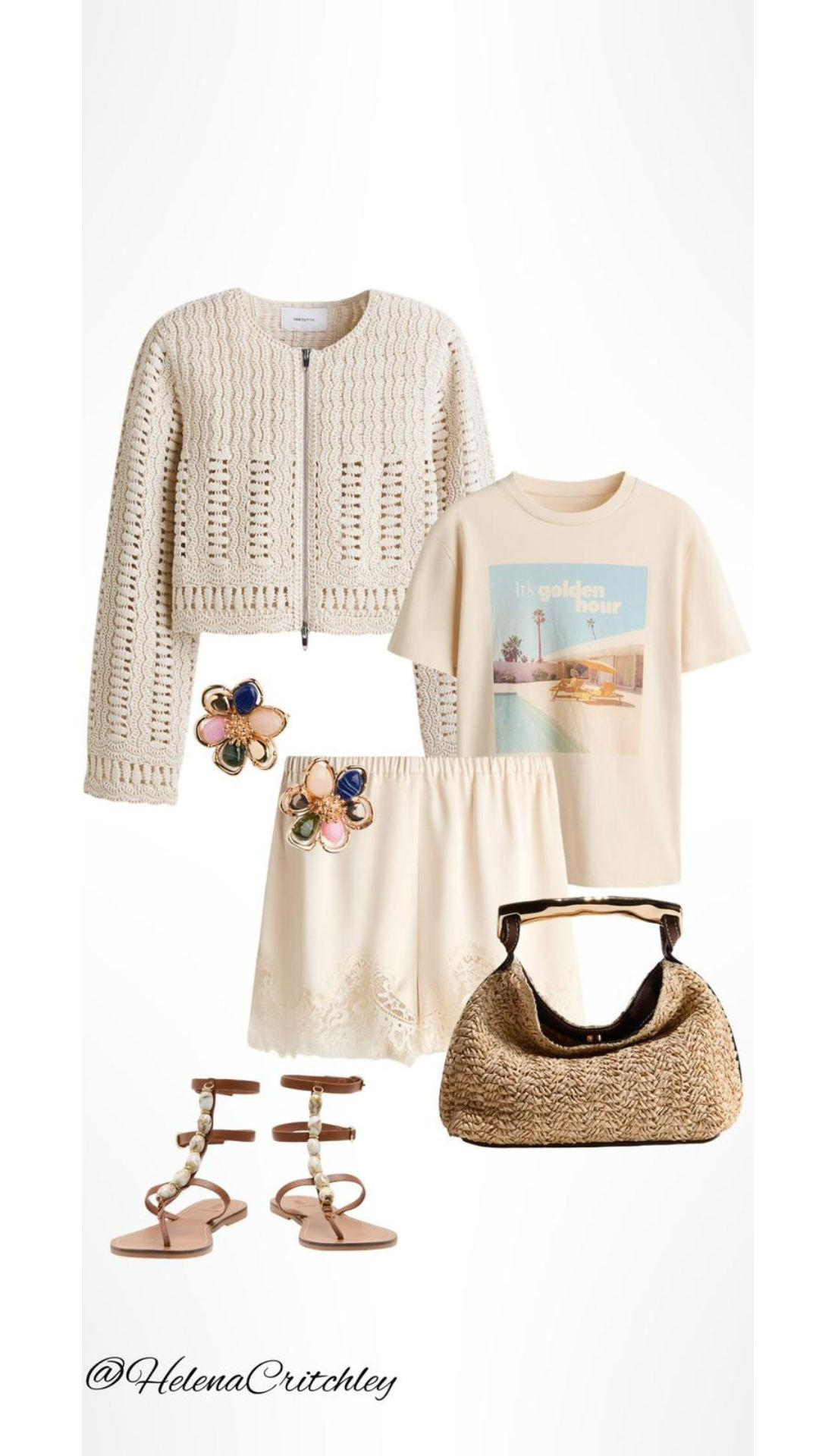 Casual Summer Outfit Inspiration! 

Cream Crochet Jacket, Graphic Slogan T-Shirt, White Embroidered Shorts, Raffia Hobo Bag, Beaded Flat Sandals, Floral Statement Earrings, Raffia Bag, Sandals  

 #LTKuk #LTKsummer #LTKeurope