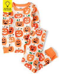 Kids Glow Pumpkin Snug Fit Cotton Pajamas - tan | The Children's Place