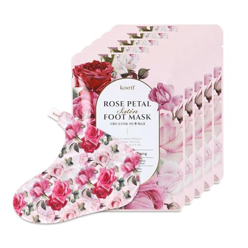PETITFEE Rose Petal Satin Foot Mask (5pairs) - Intensive Nourishing Socks, Rose Scented Foot Repair Masks with Peptide, Collagen, Shea Butter, Urea for Silky Smooth Feet, Foot Treatment, Body Mask | Amazon (US)