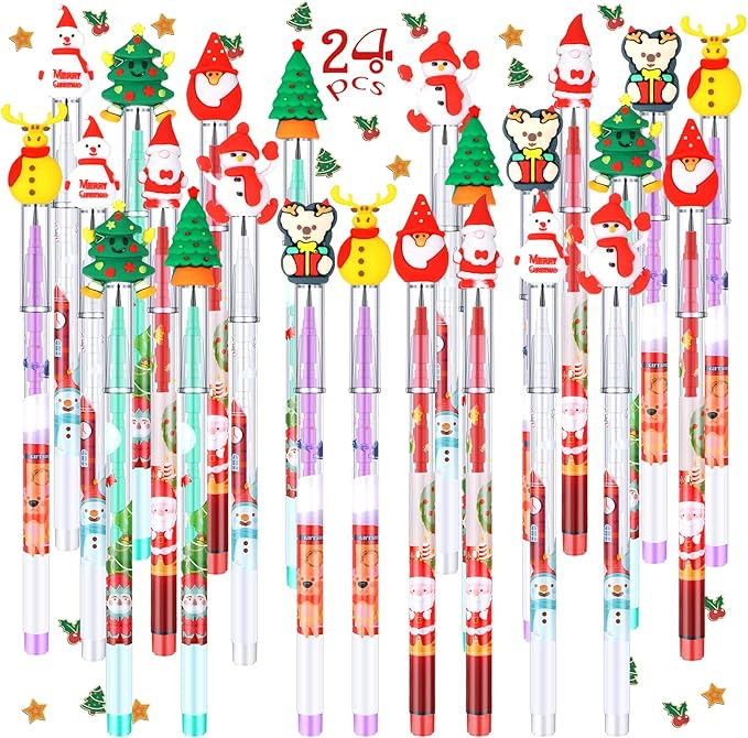 Teling 24 Pcs Christmas Stackable Pencils Bulk Multi Point Push Holiday Pencils with Santa Claus ... | Amazon (US)