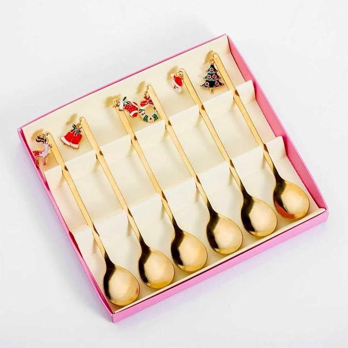 Christmas Stainless Steel Spoons Set of 6 – Holiday Themed Coffee Stirring Spoons, Decorative G... | Amazon (US)