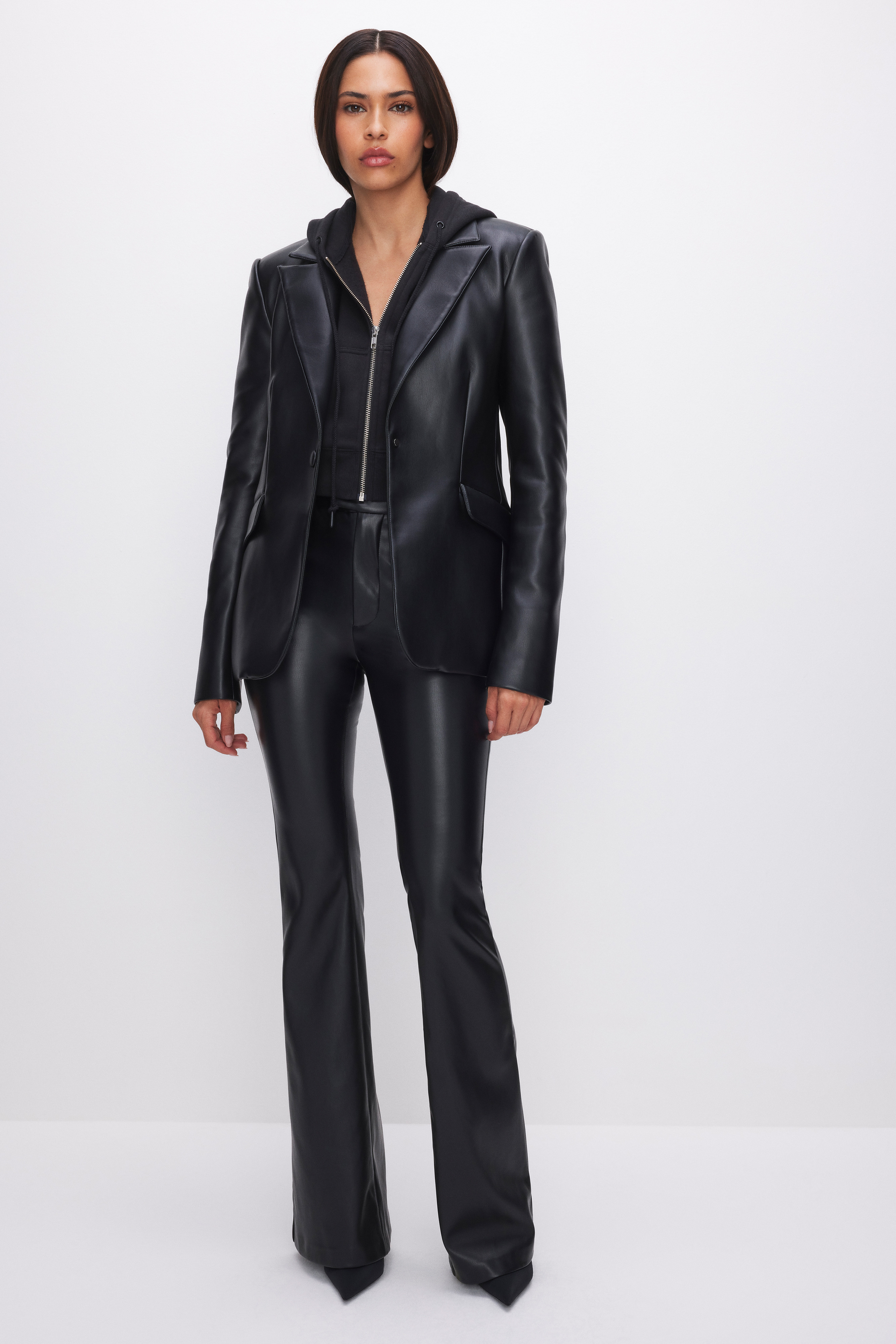 FAUX LEATHER SCULPTED BLAZER | Good American