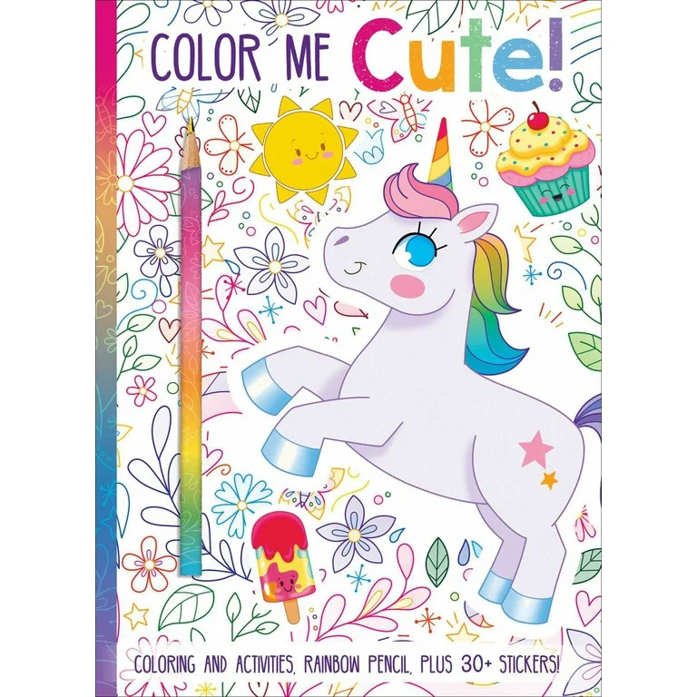 Color Me Cute! Coloring Book with Rainbow Pencil, 64 pages (Paperback) | Walmart (US)