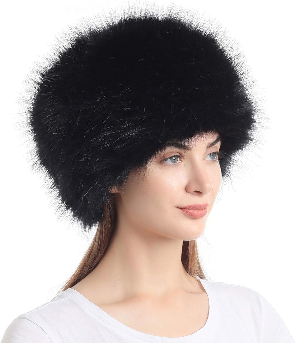 LA CARRIE Women's Faux Fur Hat for Winter with Stretch Cossack Russian Style White Warm Cap | Amazon (US)