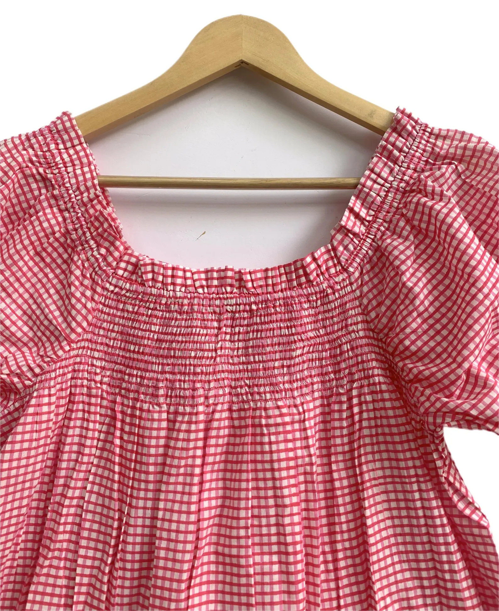 Pink Gingham Cotton Pajama Set for Women, Smocked Puff Sleeve Babydoll Top & Shorts, Cottagecore ... | Etsy (Global)