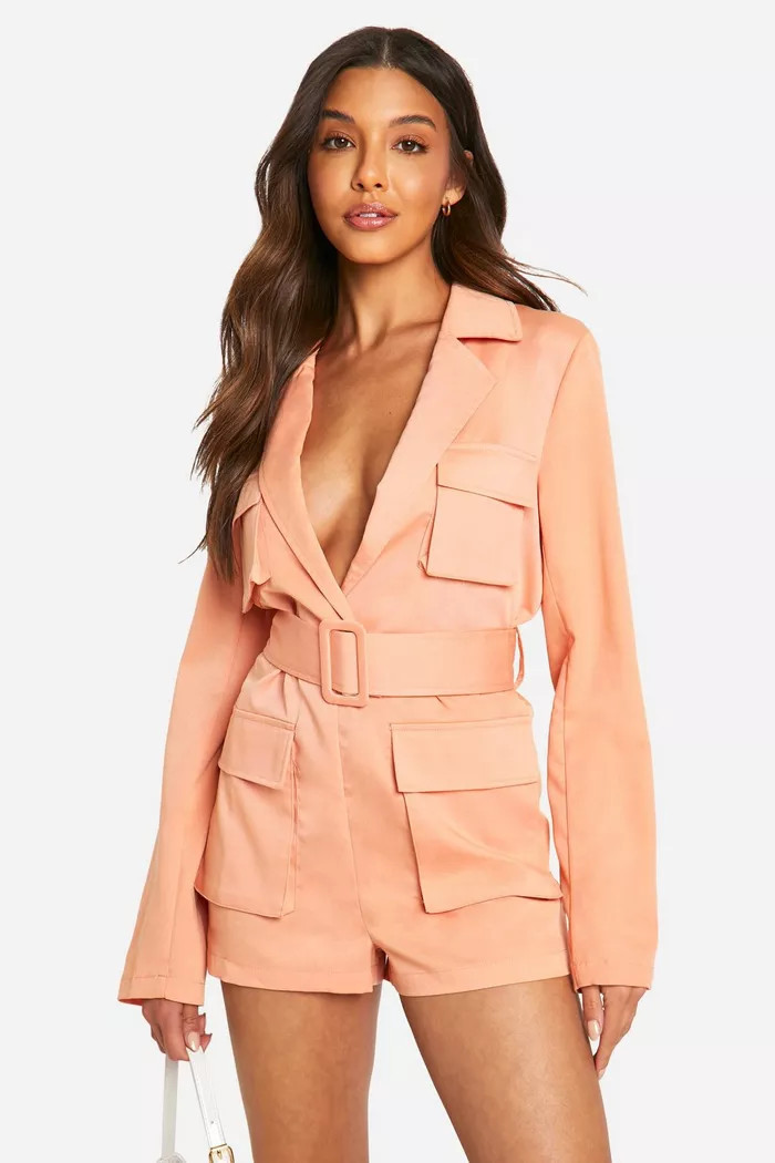 Belted Utility Blazer Romper | boohoo (US & Canada)