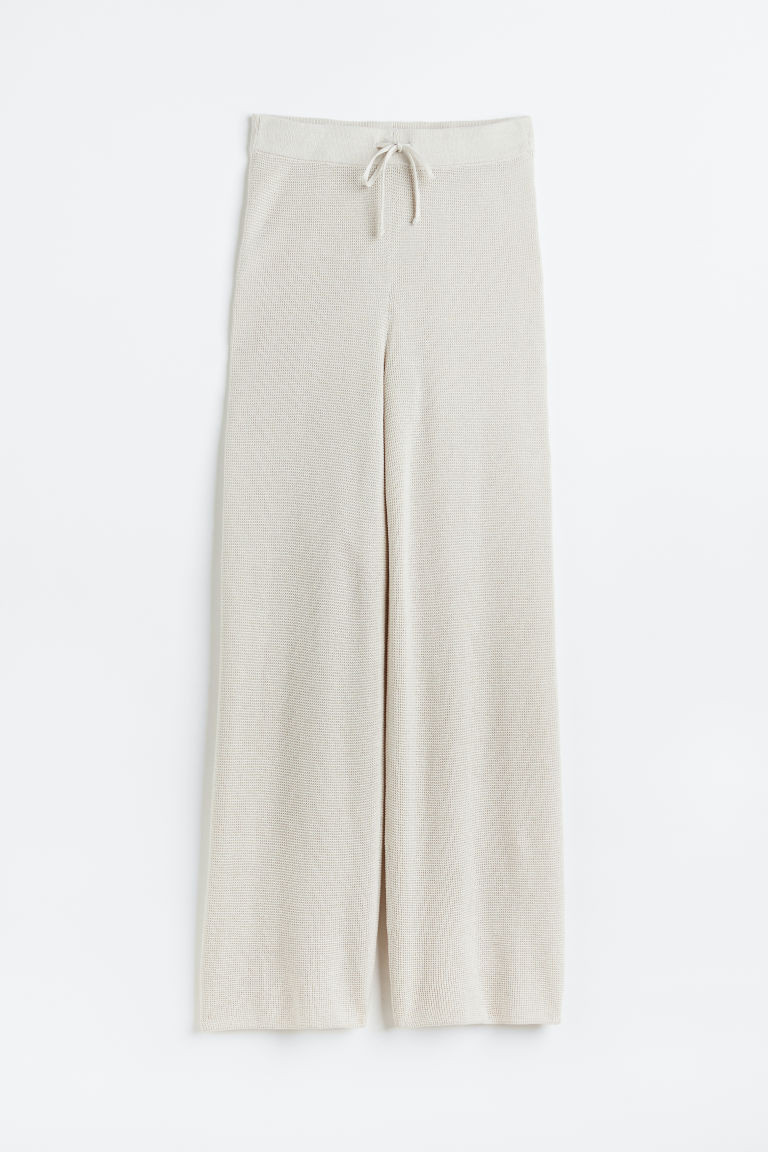 H & M - Waffle-knit wide trousers - Beige | H&M (UK, MY, IN, SG, PH, TW, HK)