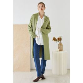 Shawl Collar Loose Longline Cardigan in Moss Green | Chicwish