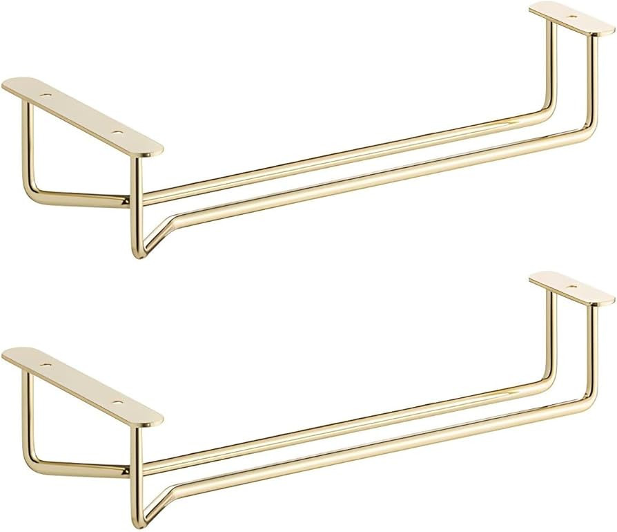 OCS Parts 2-Pack 10-Inch Wine Glass Hanger Racks | Brass | Undercabinet Kitchen Glass Hanger with... | Amazon (US)
