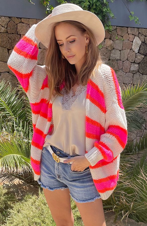 Oversized Knitted Strepen Vest Neon Roze Oranje | Themusthaves.nl | The Musthaves (NL)
