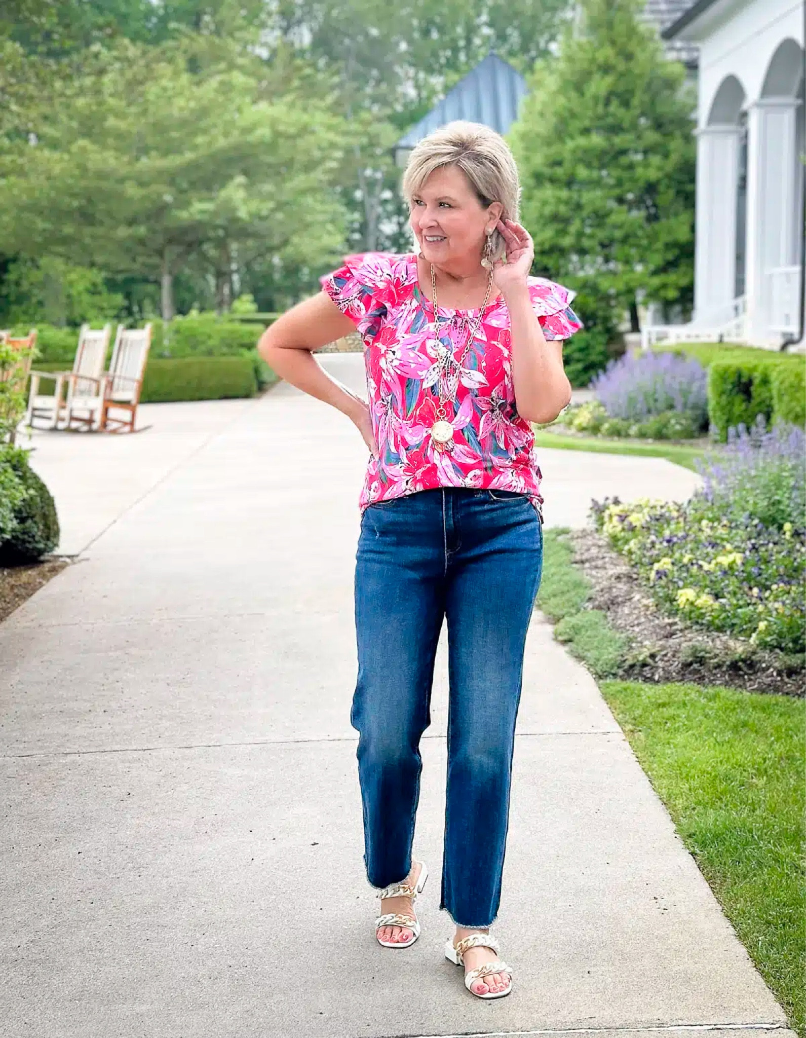 Floral Blouse size 1 | Straight Leg Jeans size .5 | Braided sandals | office casual | baby shower | weekend style | teacher outfit 

#LTKWorkwear #LTKOver40 #LTKStyleTip
