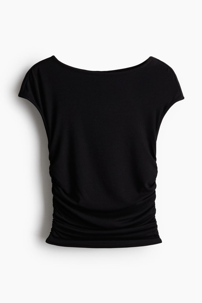Gathered Cap-sleeved Top - Black - Ladies | H&M US | H&M (US + CA)