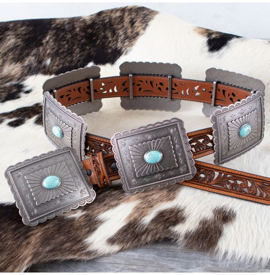 Ariat Turquoise Square Concho Belt | Rod's Western Palace/ Country Grace