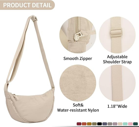 Nylon Crescent Crossbody Bag for Women Purses Trendy Men,Small Travel Sling Bag Hobo | Amazon (US)