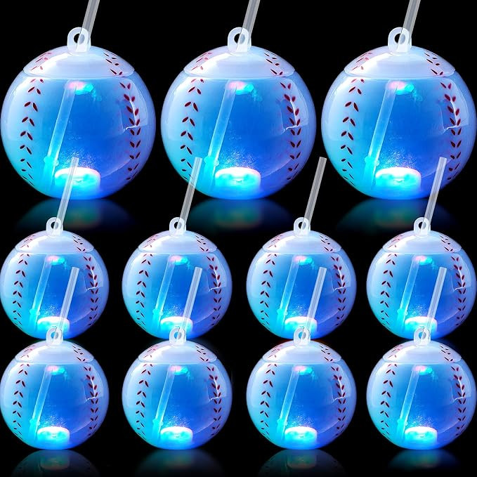 Suclain 12 Pcs Baseball Party Favors Lighted Baseball Shaped Cups with Lids and Straws Fun Light ... | Amazon (US)