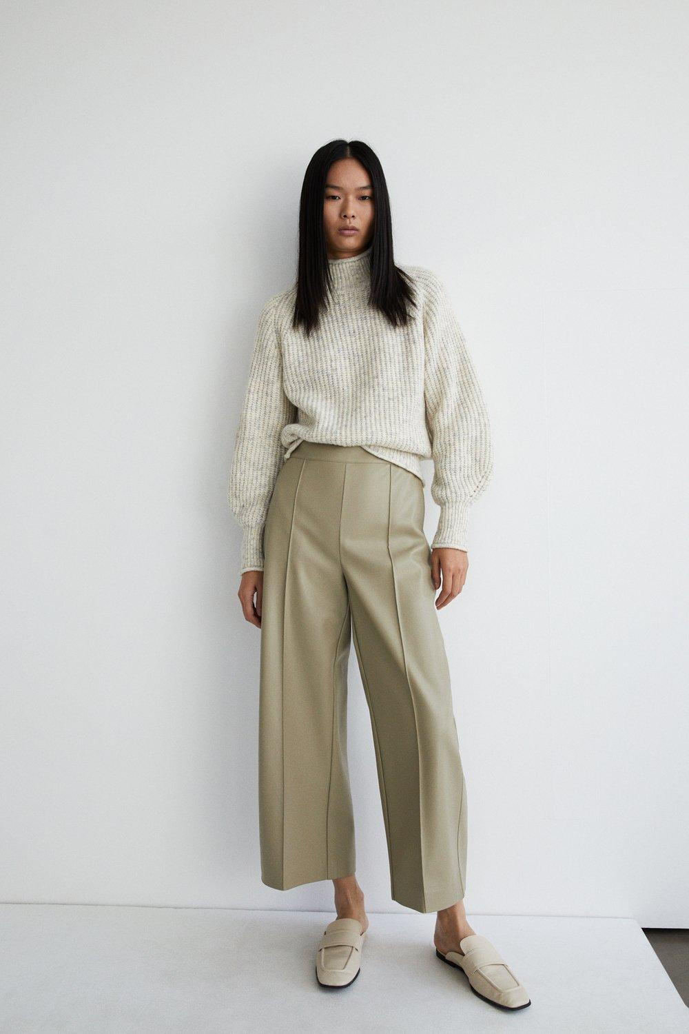Faux Leather Wide Crop Trouser | Warehouse UK & IE
